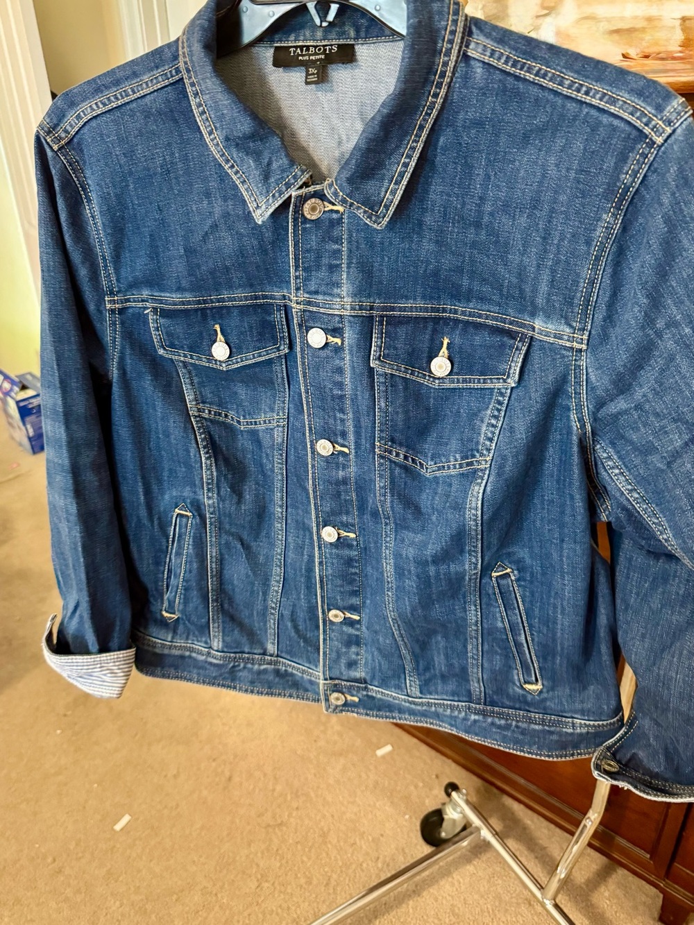 Talbots Plus Midstone Blue Denim Jacket with Contrast Stitching